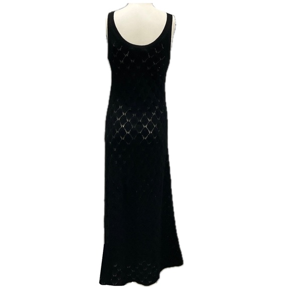 CHLOE BLACK SLEEVELESS OPEN KNIT CASHMERE MAXI DRESS - Picture 3 of 6